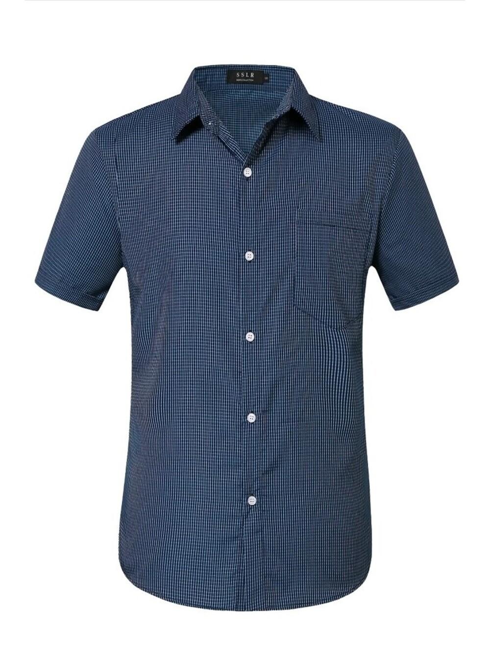SSLR Men's Short Sleeve Button-Up Shirt in Navy Check